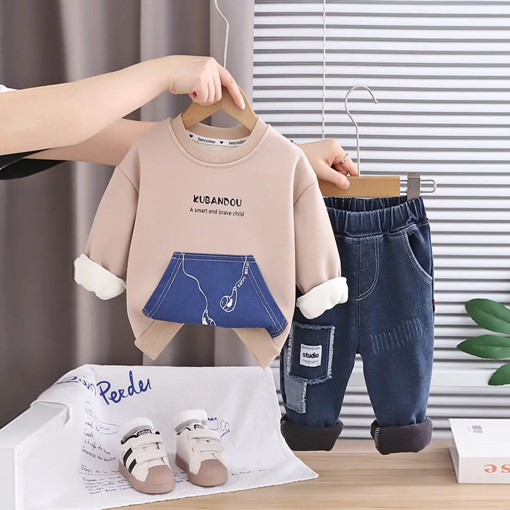Boys' winter cotton blend sweatshirt and pants set