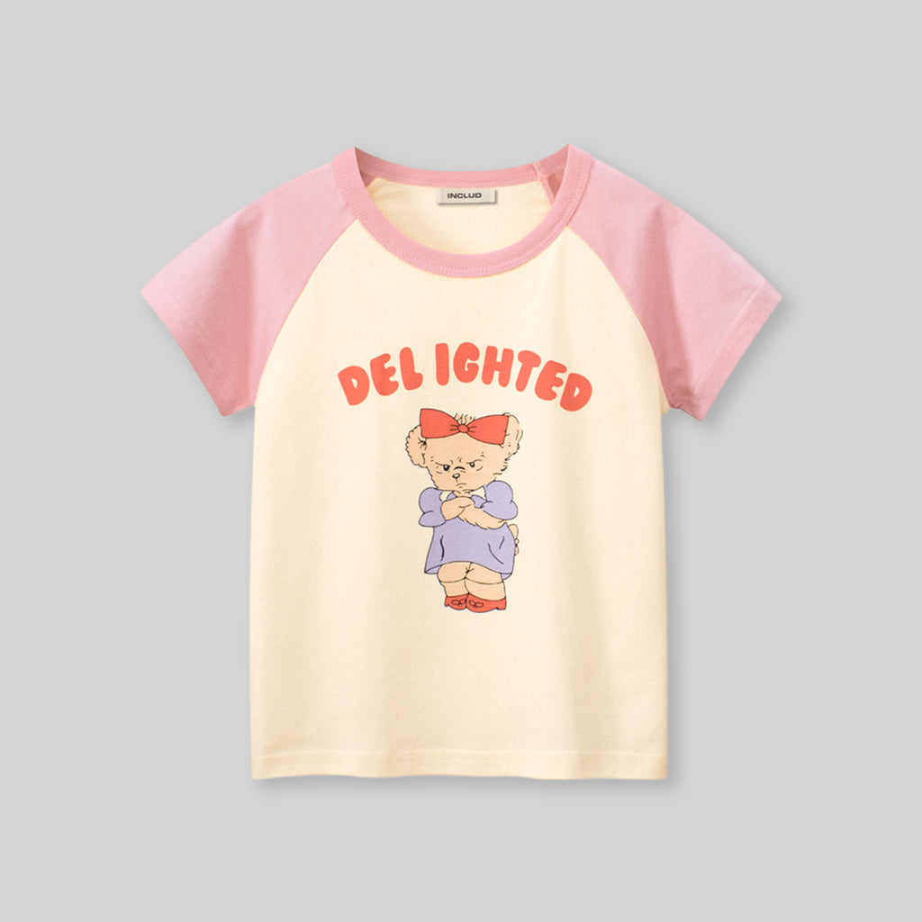 Girls Graphic Print Raglan Sleeves T-Shirt Tshirts Pink 1-2 Y 