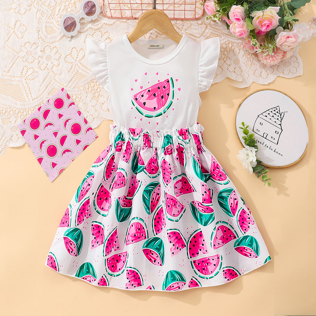 Girls Pink Watermelon Print Top with Skirt Set Sets Pink 2-3 Y