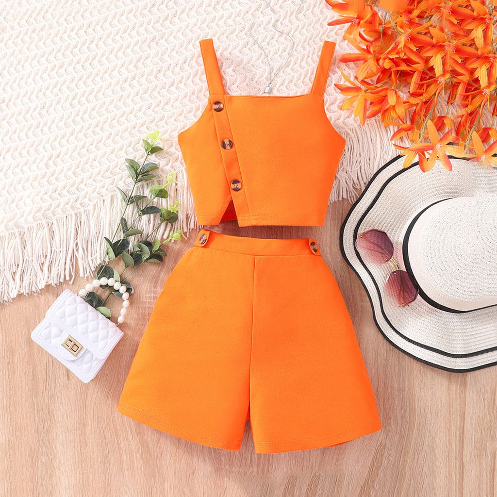 Girls Front Slit Top with Shorts Set Sets Orange 1-2 Y 