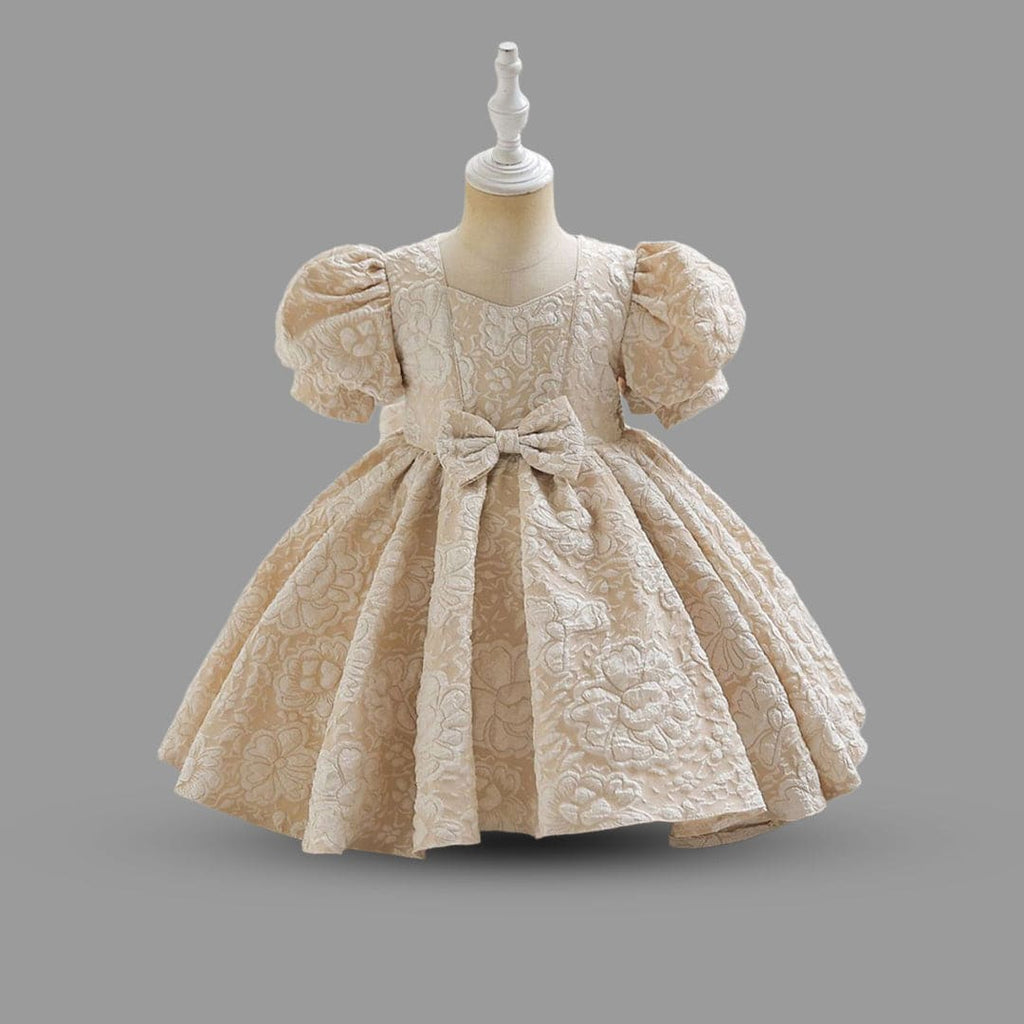 Girls Puff Sleeve Balloon Shape Party Dress Party Dresses Beige 1-2 Y 