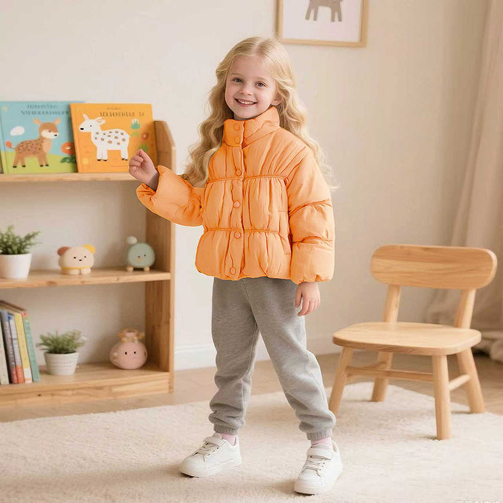 Girls Orange Solid Puffer Winter Jacket Coats & Jackets Orange 1-2 Y