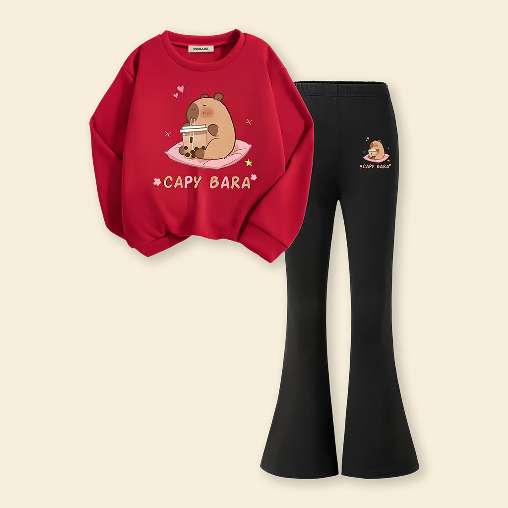 Girls Red Graphics Long Sleeve Sweatshirt With Pants Sets 2 pc. Sets Red 7-8 Y
