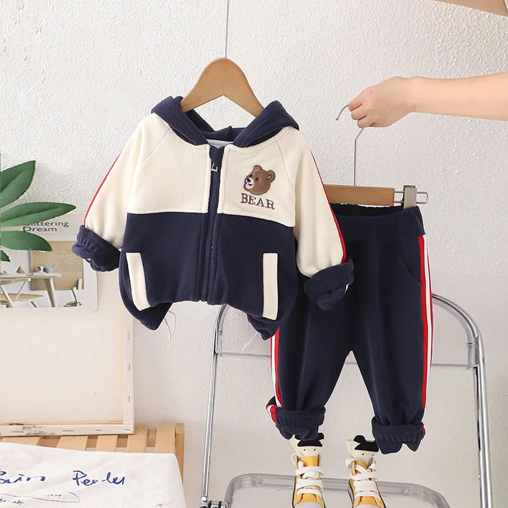 Boys Navy Blue Hooded Zip-up Jacket With Jogger Sets Sets Navy Blue 1-2 Y