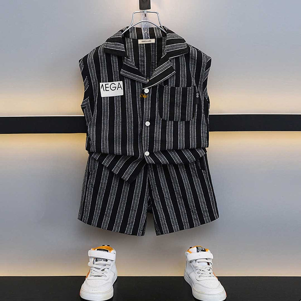 Boys Striped Sleeveless Shirt With Shorts Set Sets