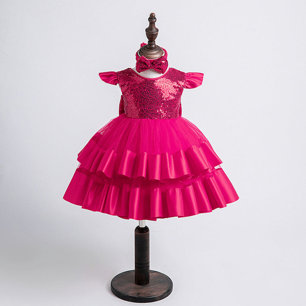 Girls Sequins Embellished Party Dress Party Dresses Fuchsia 1-2 Y 