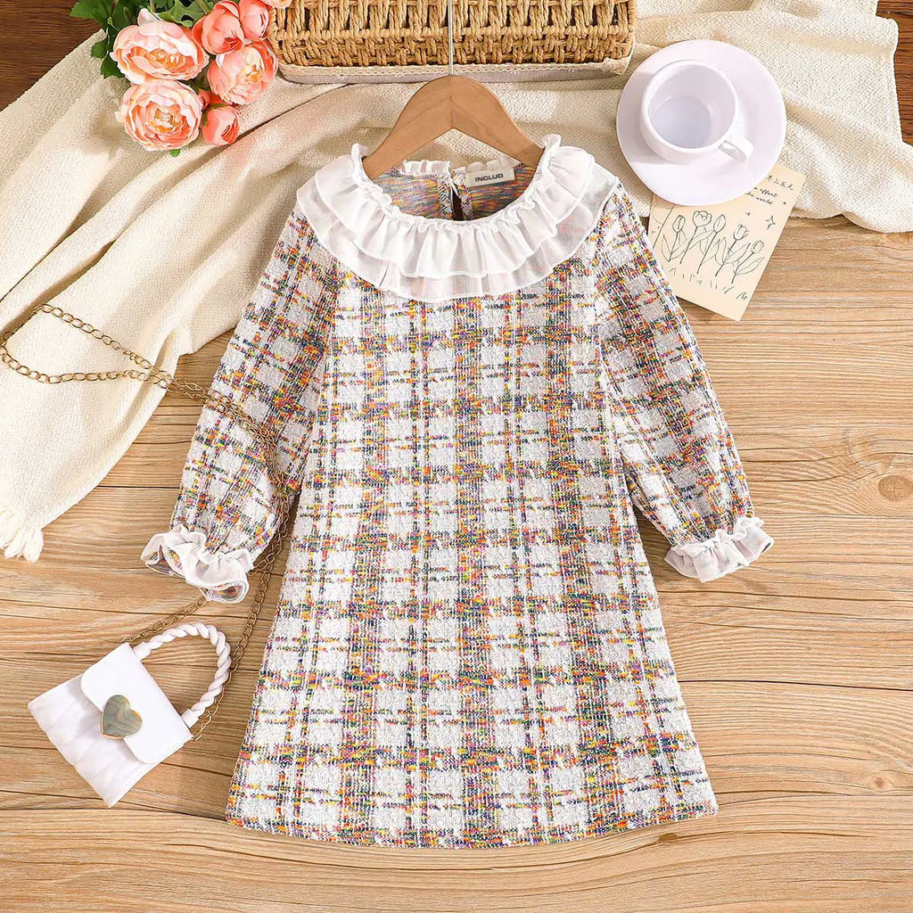 Girls Off White Checked A-line Dress Casual Dresses Off White 3-4 Y