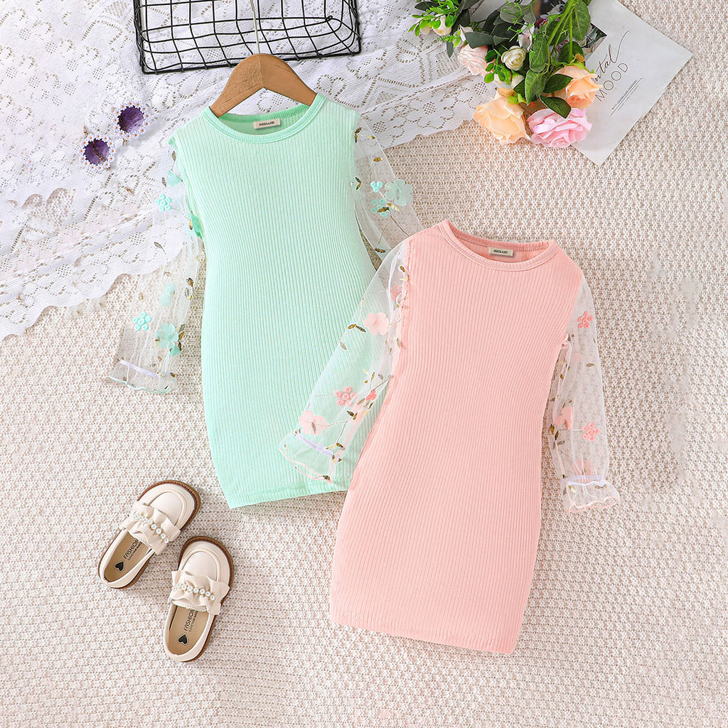 Girls Peach And Sea Green Long Sleeves Bodycon Dress ( Pack Of 2 ) Casual Dresses Multicolor 3-4 Y
