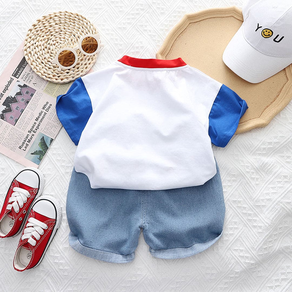 Boys Printed T-shirt With Denim Shorts Set Sets White 1-2 Y 