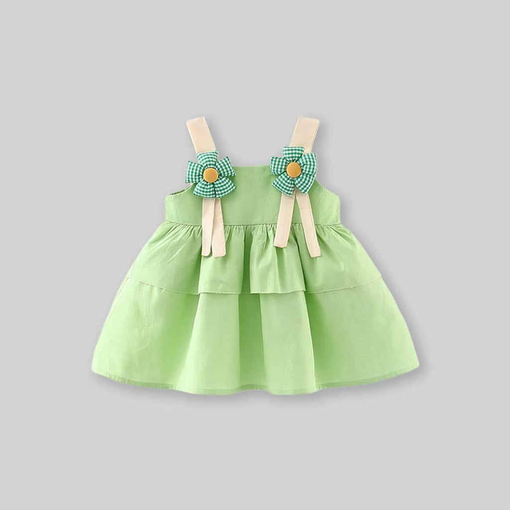 Girls Tiered Casual Dress with Flower Patch Casual Dresses Light Green 1-2 Y 