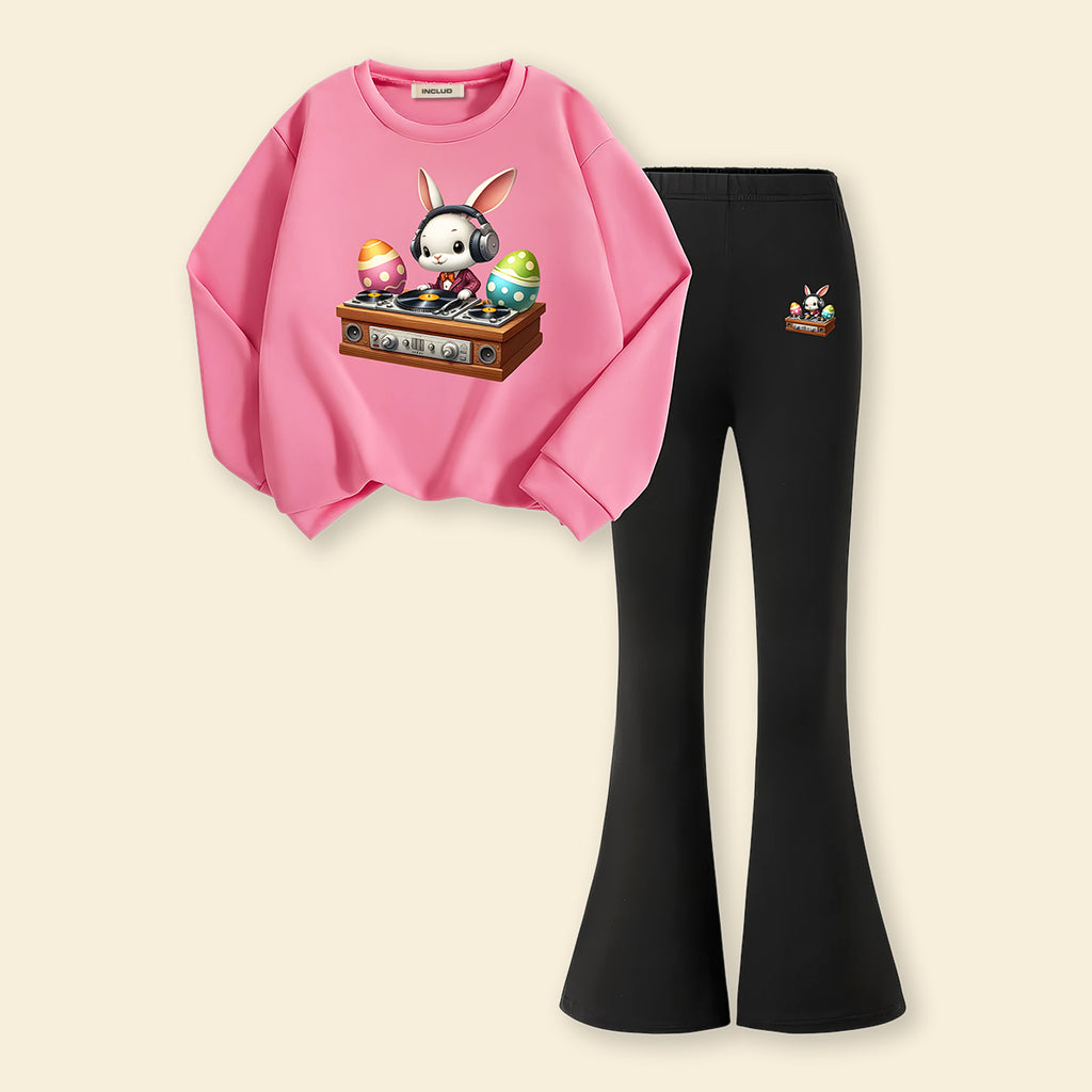 Girls Pink Graphics Printed Sweatshirt With Pants Sets 2 pc. Sets Pink 7-8 Y