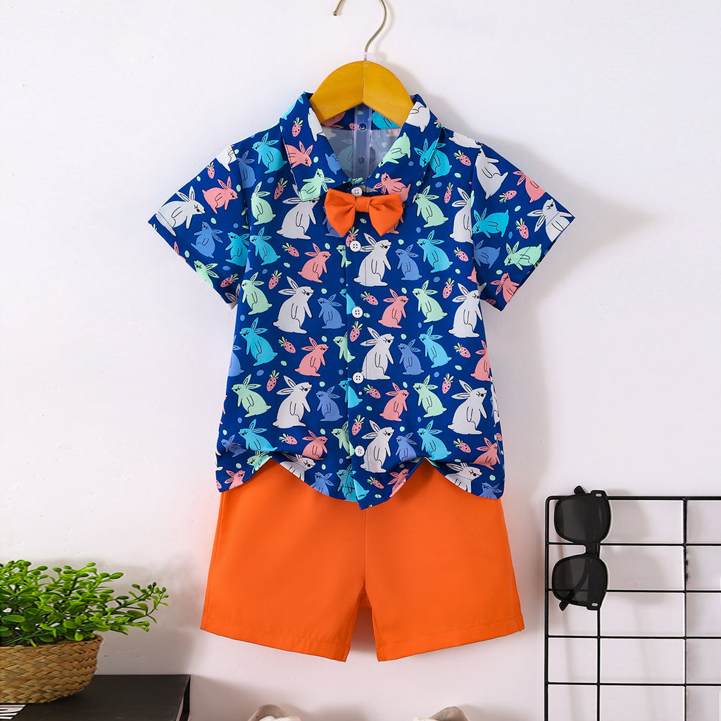 Boys Blue Rabbit Printed Shirt With Shorts Set 2 pc. Sets