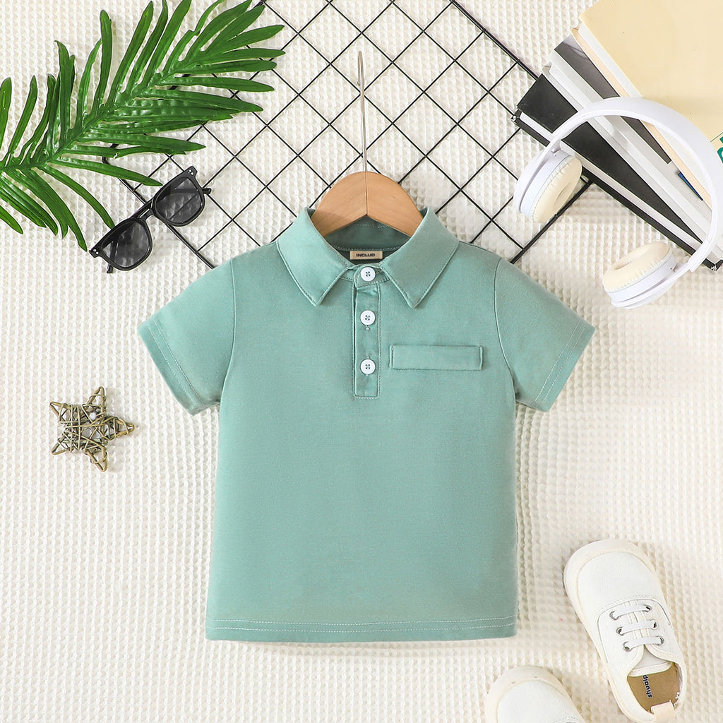 Boys Green Solid Short Sleeves Polo T-Shirt Tshirts Green 1-2 Y