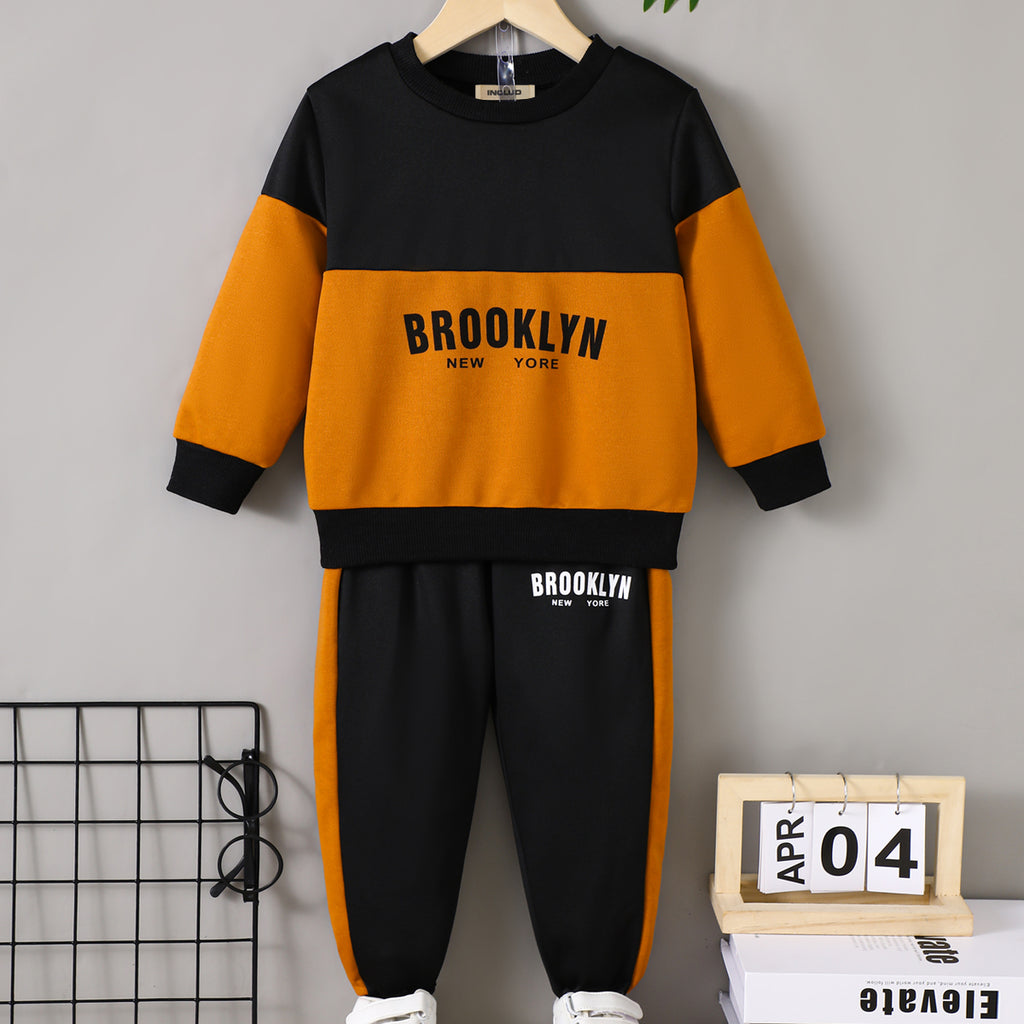 Boys Orange-Black Colorblocked Sweatshirt with Joggers Set Sets Black 3-4 Y