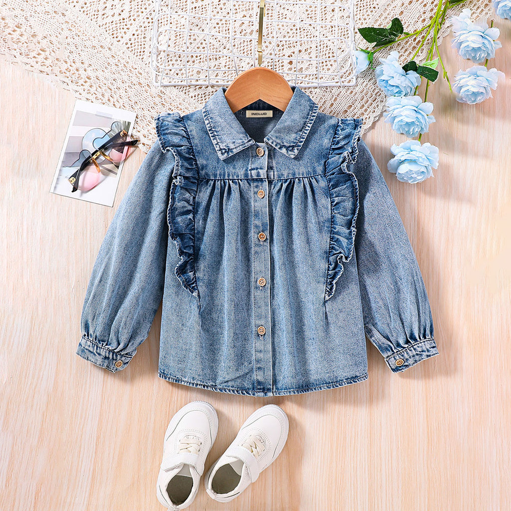 Girls Blue Light Wash Regular Denim Shirt Shirts Blue 3-4 Y