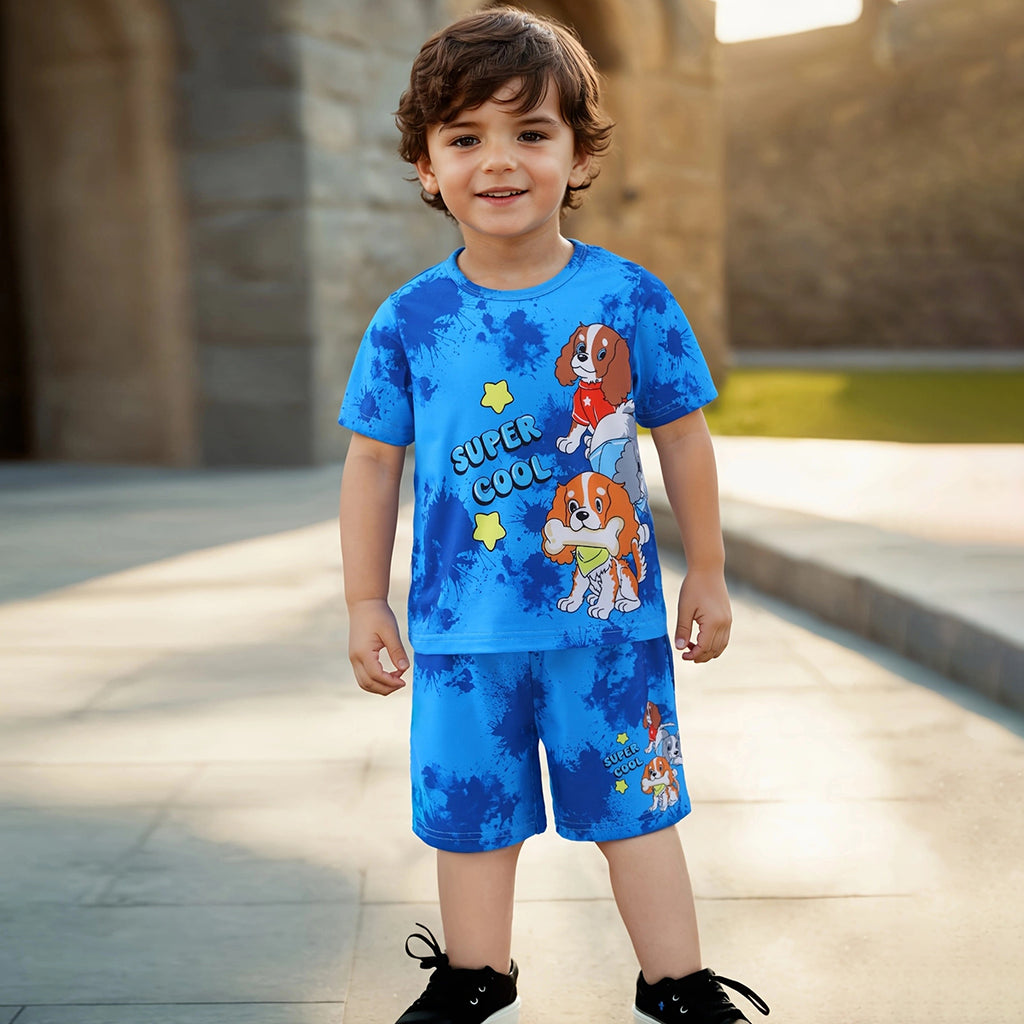 Boys Blue Short Sleeve Graphics T-Shirt With Elasticated Shorts Set 2 pc. Sets Blue 3-4 Y
