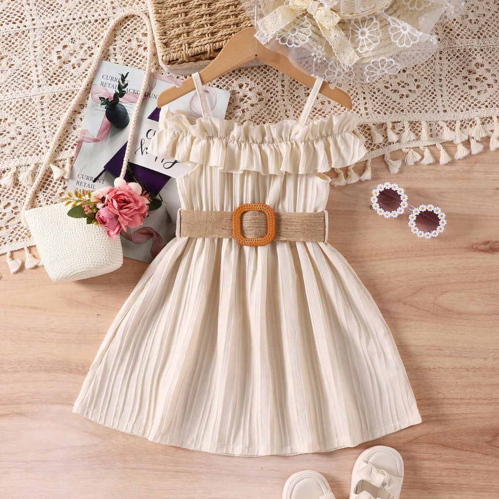 Girls Apricot Off Shoulder Fit & Flare Dress Casual Dresses Apricot 3-4 Y