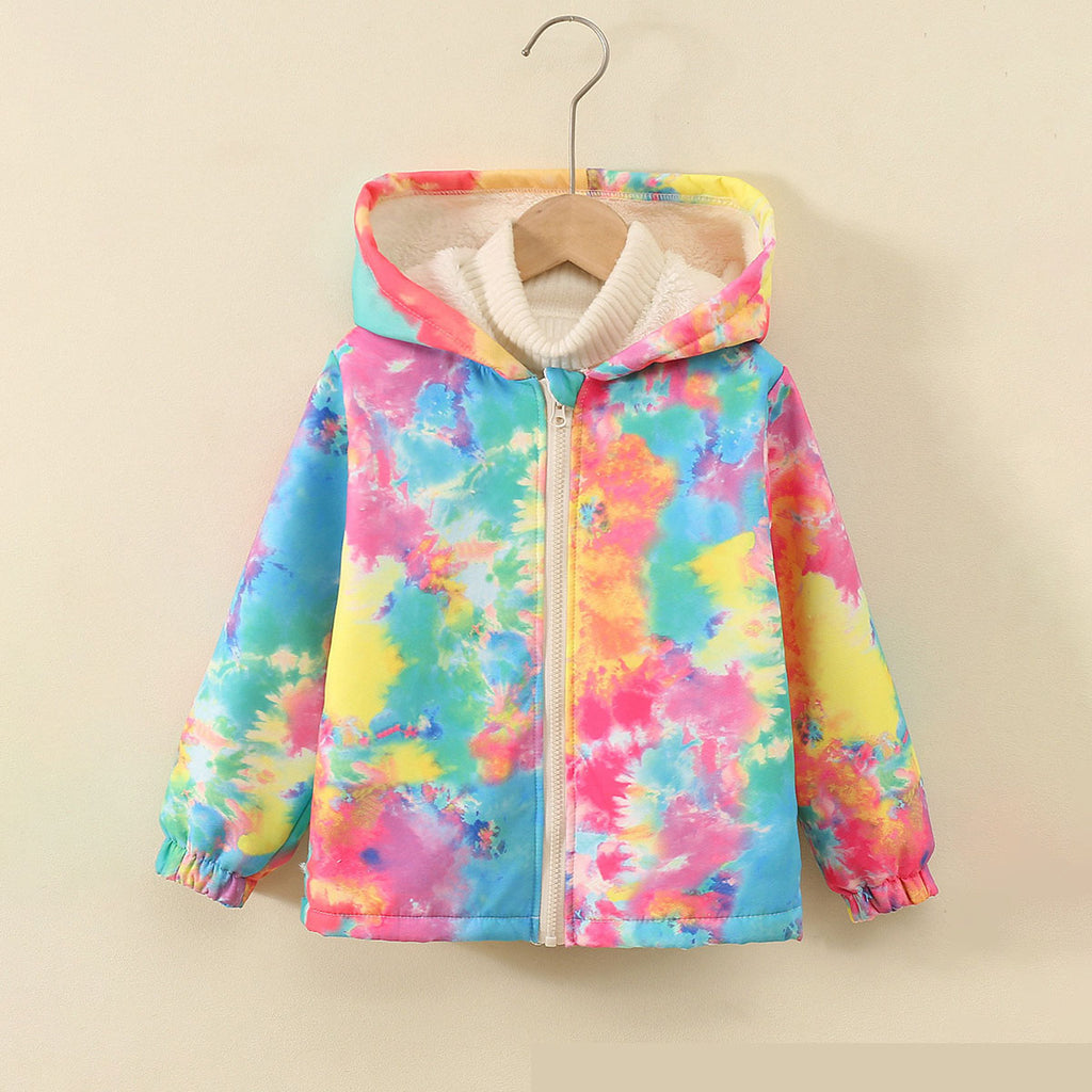 Girls Multicolor Tie -Dye Printed Front Zipper Hooded Winter Jacket Coats & Jackets Multicolor 1-2 Y