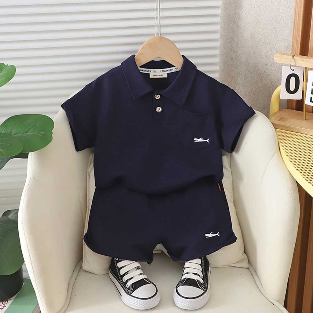 Boys Short Sleeve Polo T-Shirt With Shorts Set 2 pc. Sets Black 1-2 Y 