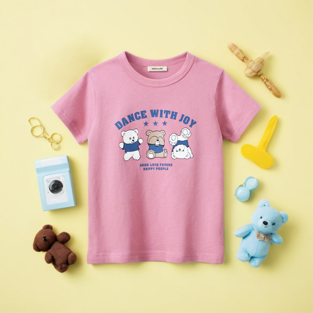 Girls Graphic Print Short Sleeves T-Shirt Tshirts Pink 1-2 Y 