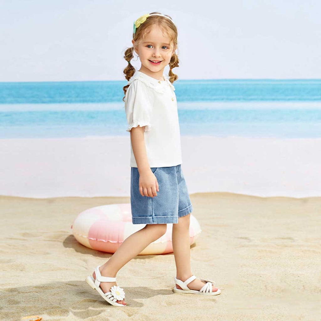 Girls Elasticated Light Wash Denim Shorts Shorts Blue 3-4 Y 