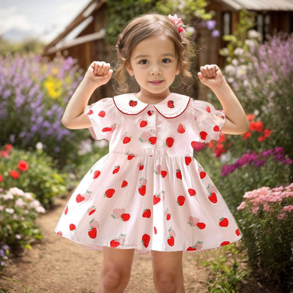 Girls Heart Print Dress Casual Dresses Red 1-2 Y 