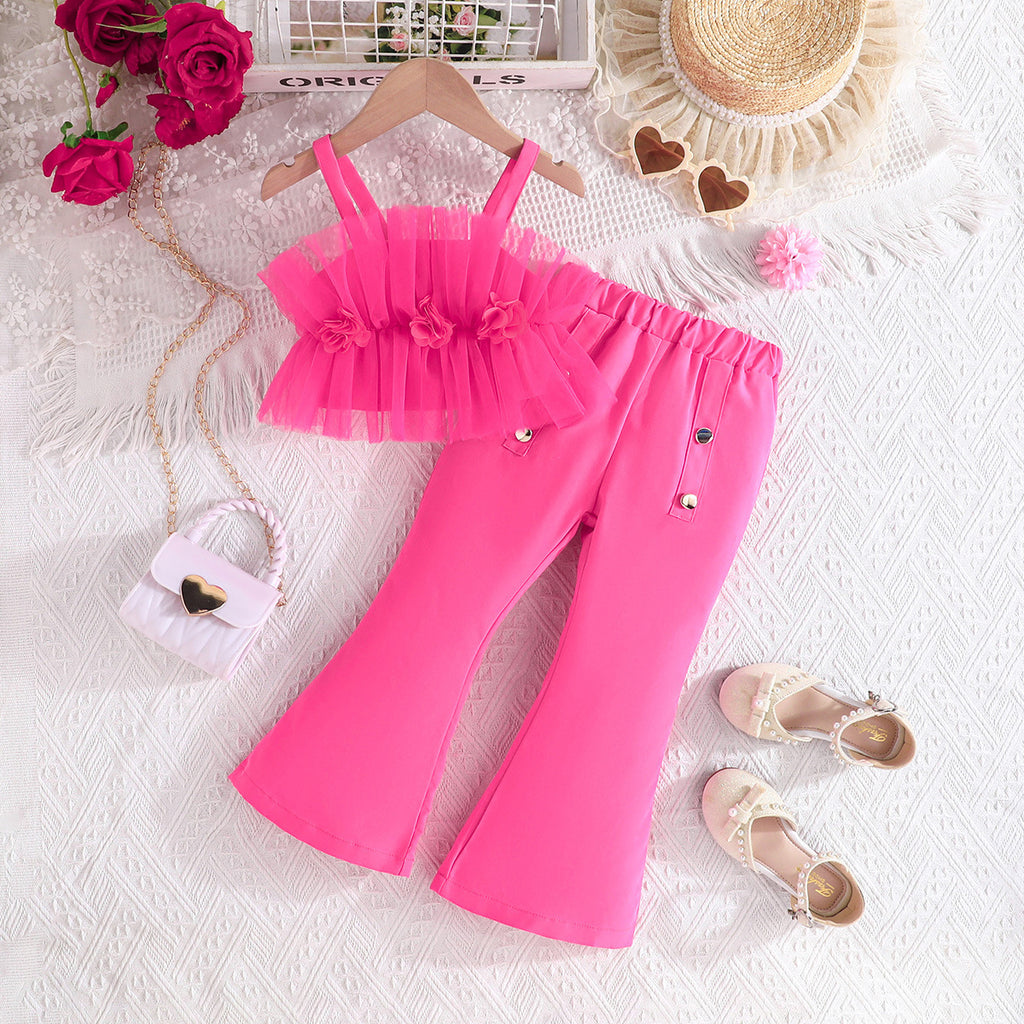 Girls Pink Strappy Top With Wide Bottom Trouser 2 pc. Sets Pink 2-3 Y