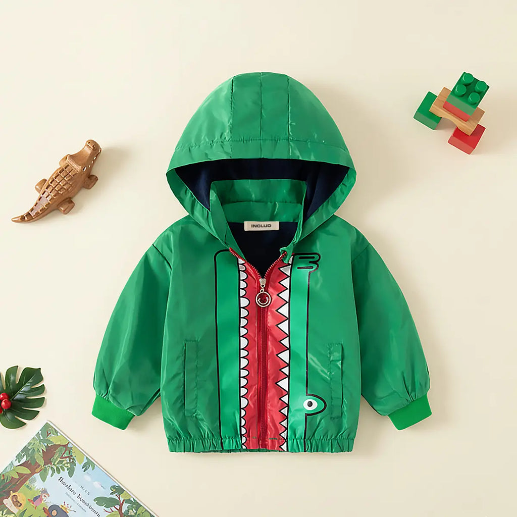 Boys Green Graphics Printed Hooded Zip-up Jacket Coats & Jackets Green 1-2 Y