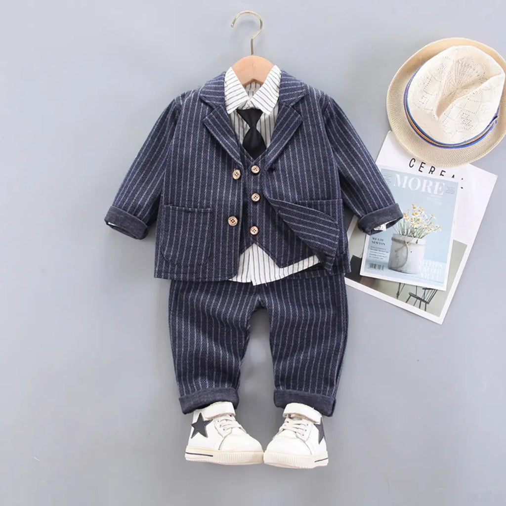 Boys Blue Pin Stripes Five-Piece Suit with Vest and Tie Sets Sets Blue 1-2 Y