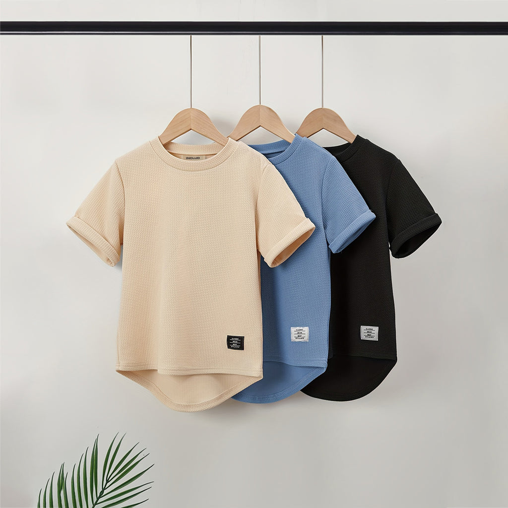 Boys Multicolor Short Sleeve Round Neck Textured T-Shirt ( Pack Of 3) Tshirts Multicolor 5-6 Y