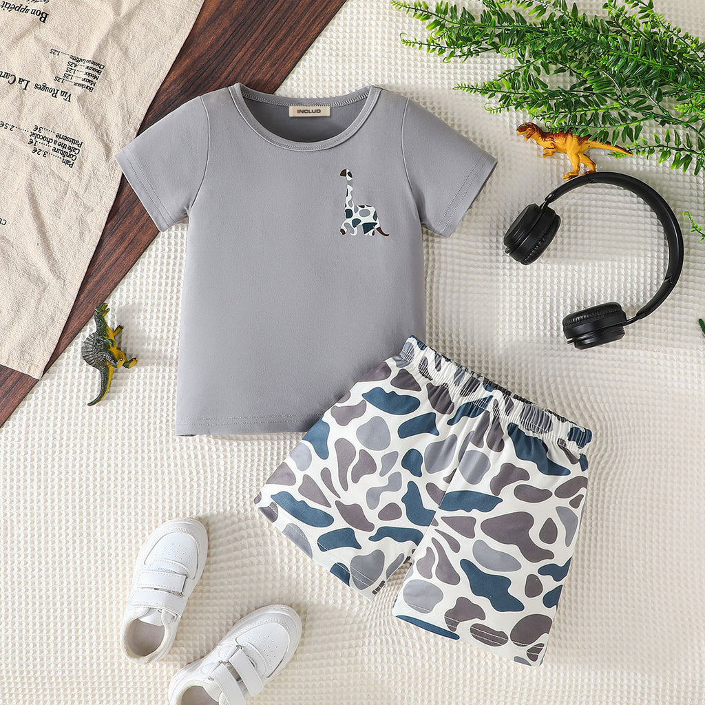 Boys Grey Giraffe Printed Short Sleeves T-Shirt With Shorts Set 2 pc. Sets Grey 3-4 Y
