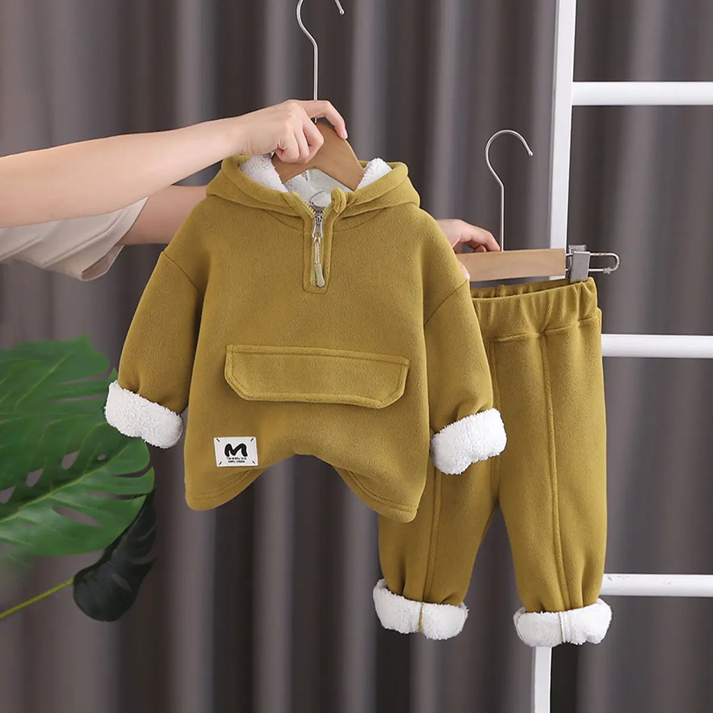 Boys Yellow Self-Design Regular Sweatshirt With Pants Sets 2 pc. Sets Yellow 1-2 Y