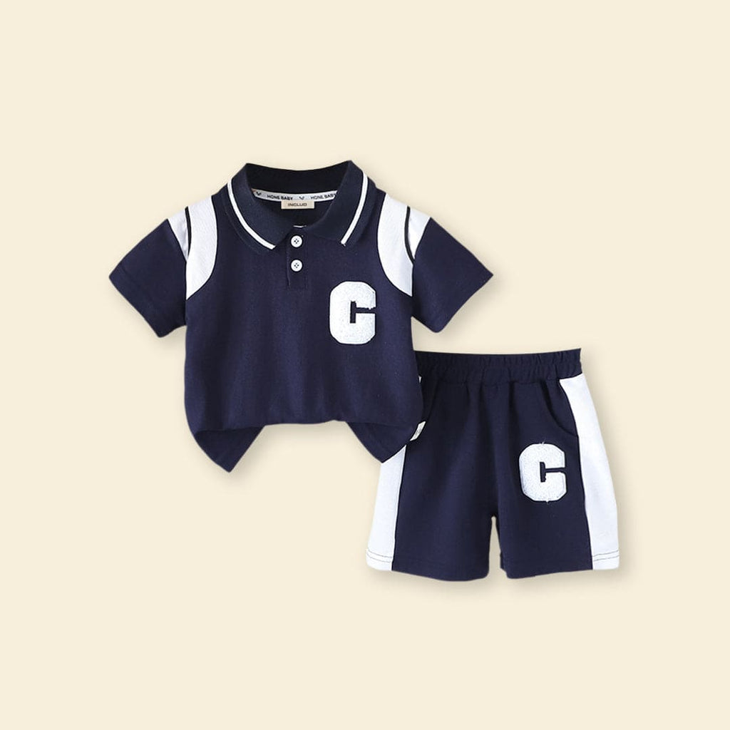 Boys Short Sleeve Polo T-Shirt With Elasticated Shorts 2 pc. Sets Blue 1-2 Y 