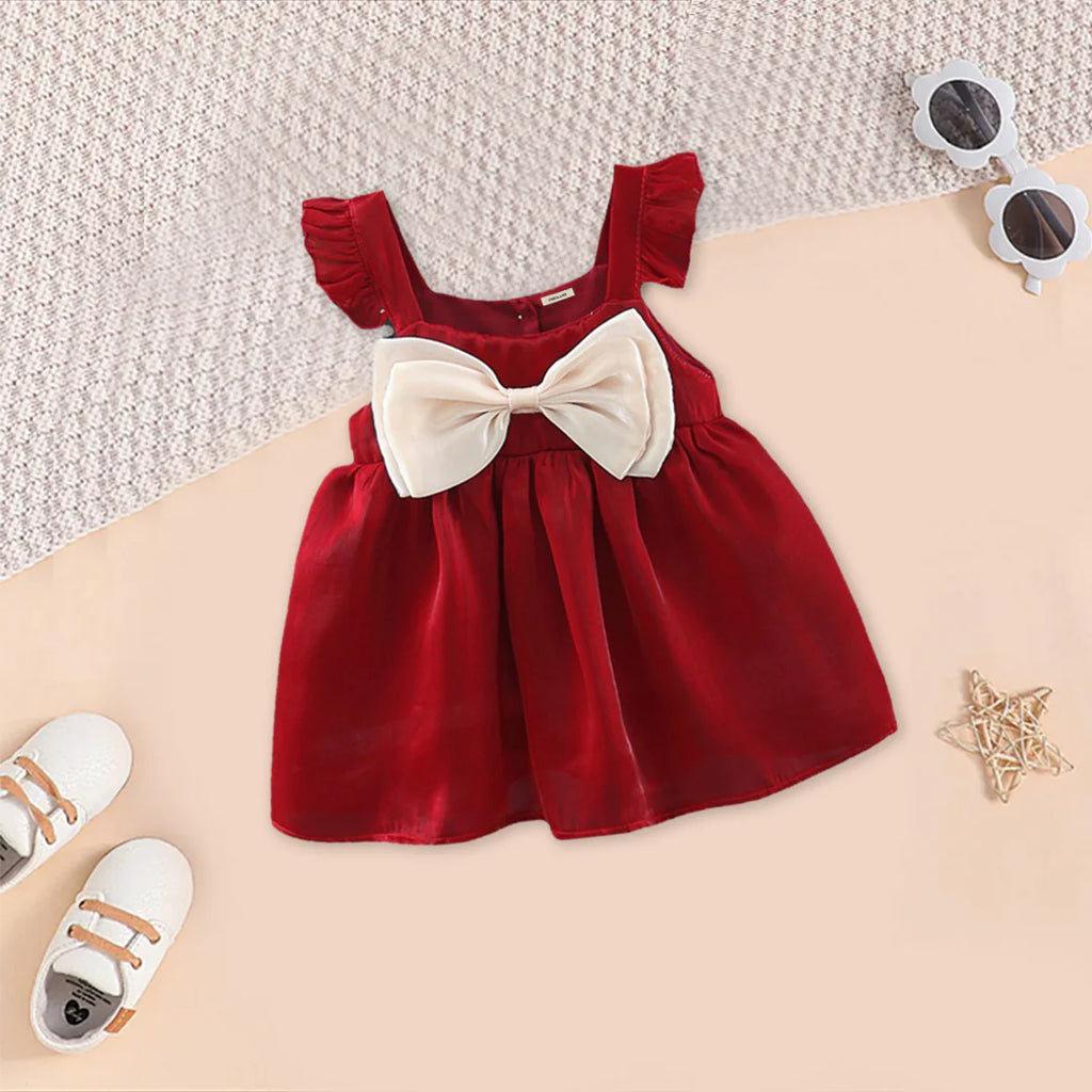 Girls Statement Bow Tulle Overlay Party Dress Party Dresses Red 1-2 Y