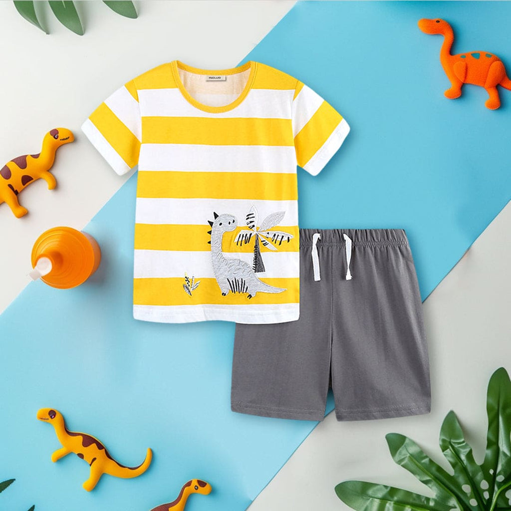 Boys Dinosaur Applique T-Shirt With Shorts 2 pc. Sets Yellow 1-2 Y 