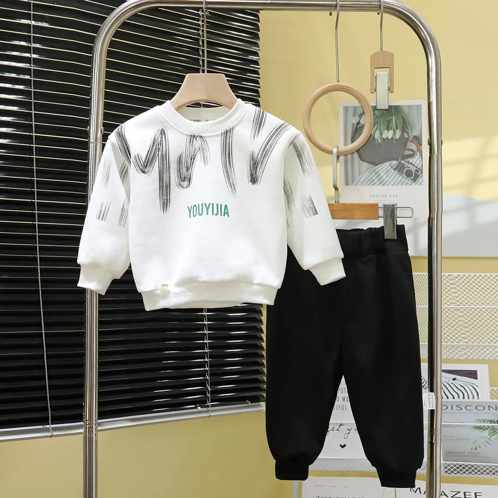 Boys Off White Abstract Printed Sweatshirt With Jogger Sets Sets Off White 1-2 Y