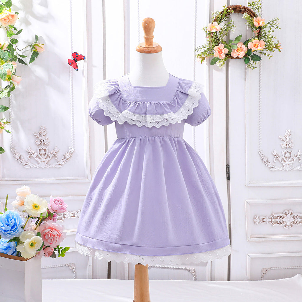 Girls Purple Square Neck Fit & Flare Dress Casual Dresses Purple 3-4 Y