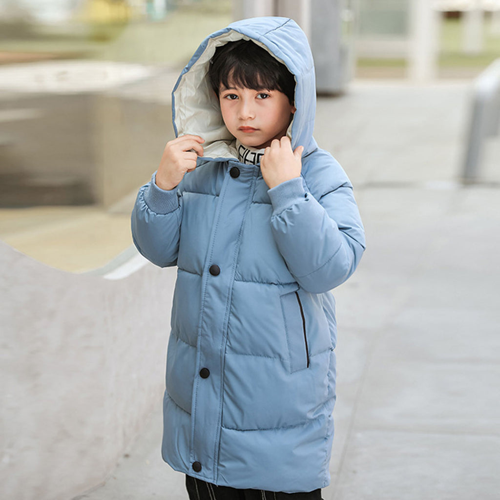 Boys Light Blue Solid Puffer Hooded Down Jacket Coats & Jackets Light Blue 2-3 Y