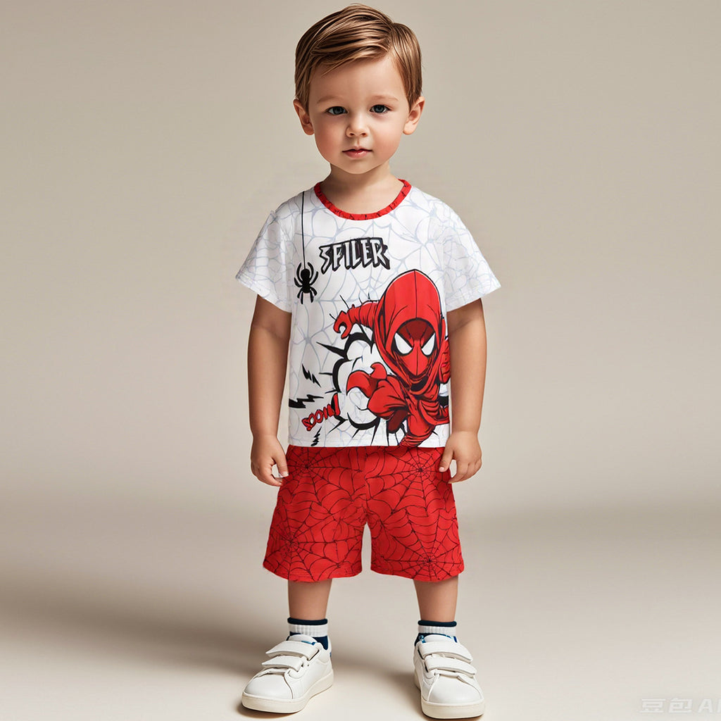 Boys Red Spider Graphic T-Shirt With Printed Shorts Set 2 pc. Sets Red 3-4 Y