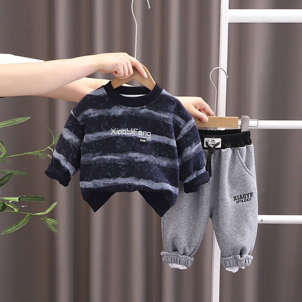 Boys Dark Blue Stripes Sweatshirt With Joggers set 2 pc. Sets Dark Blue 1-2 Y