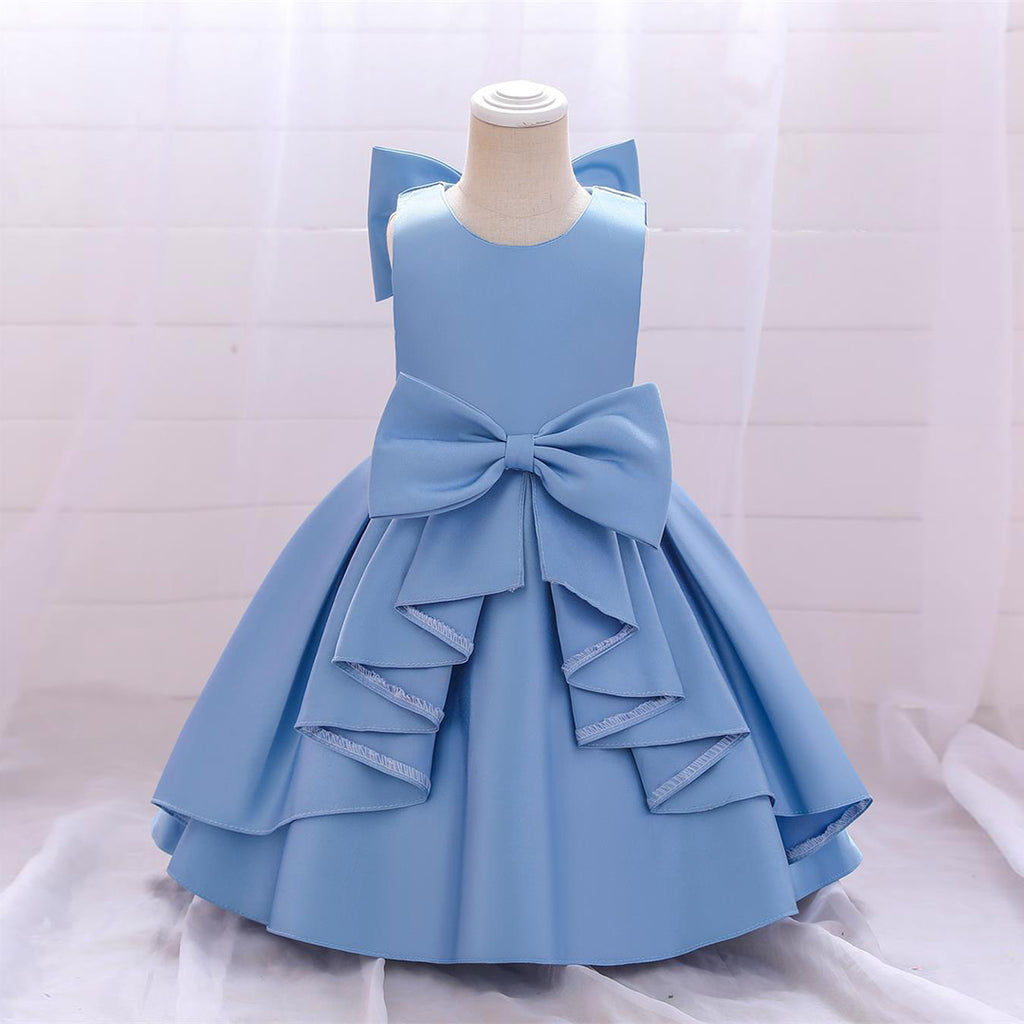 Girls Bow Applique Party Wear Dress Party Dresses Blue 1-2 Y 