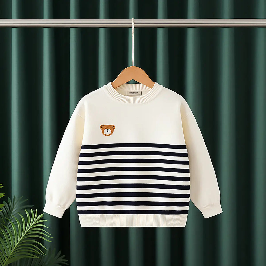 Boys Apricot Stripes Knitted Sweater With Bear Face Patch Sweaters & Cardigans Apricot 1-2 Y