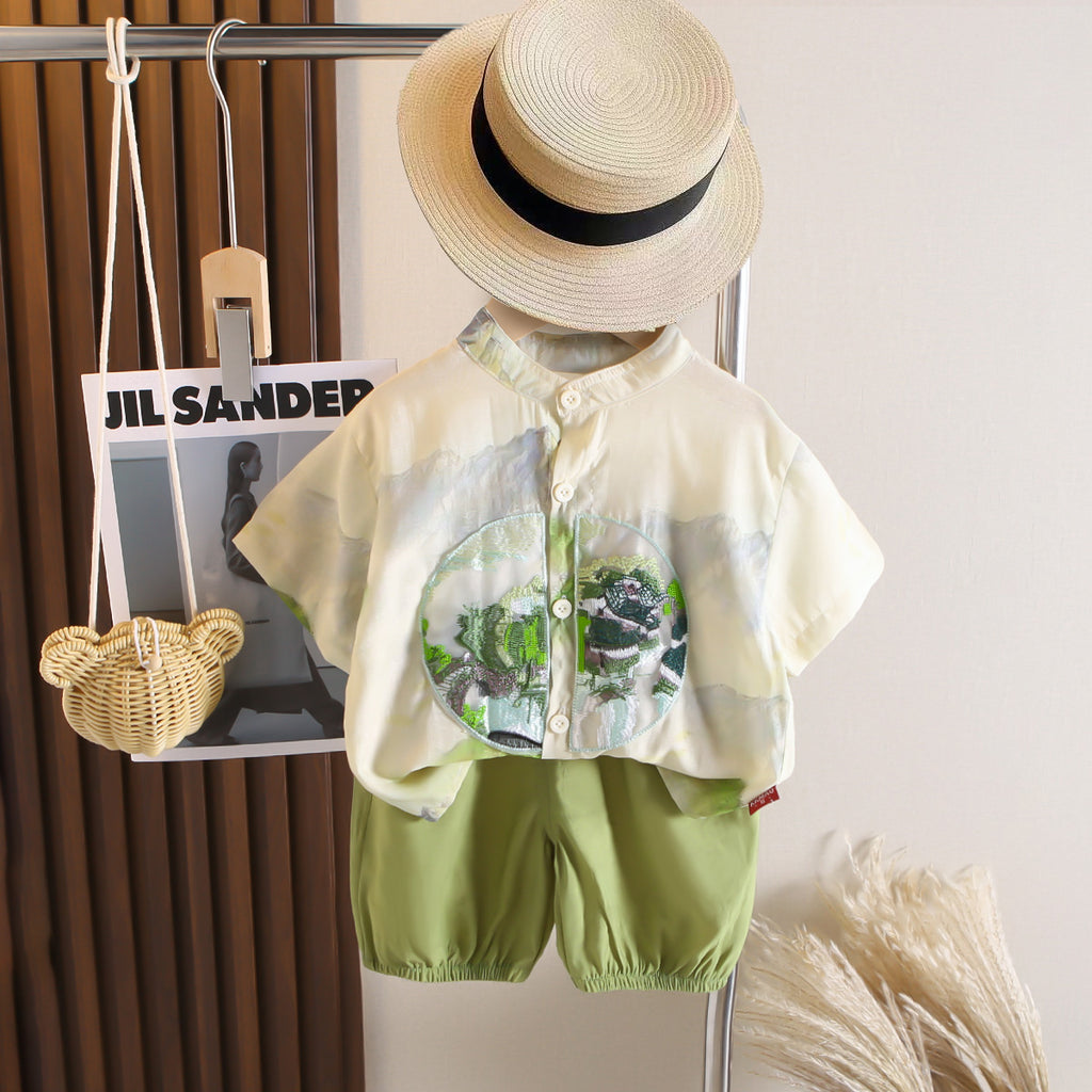 Boys Off White Embroidered Short Sleeves Shirt With Shorts Set 2 pc. Sets Off White 1-2 Y