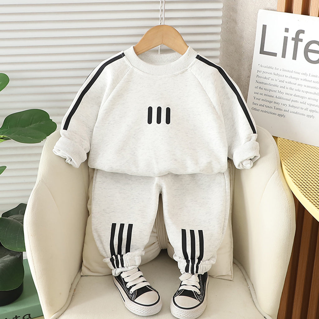 Boys Off White Three Stripes Printed Winter Sweatshirt With Pants Set 2 pc. Sets Off White 1-2 Y