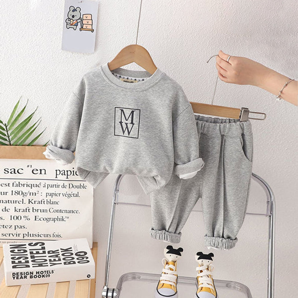 Boys Sweatshirt with Joggers Set-452062 Winterwear Sets Grey 1-2 Y