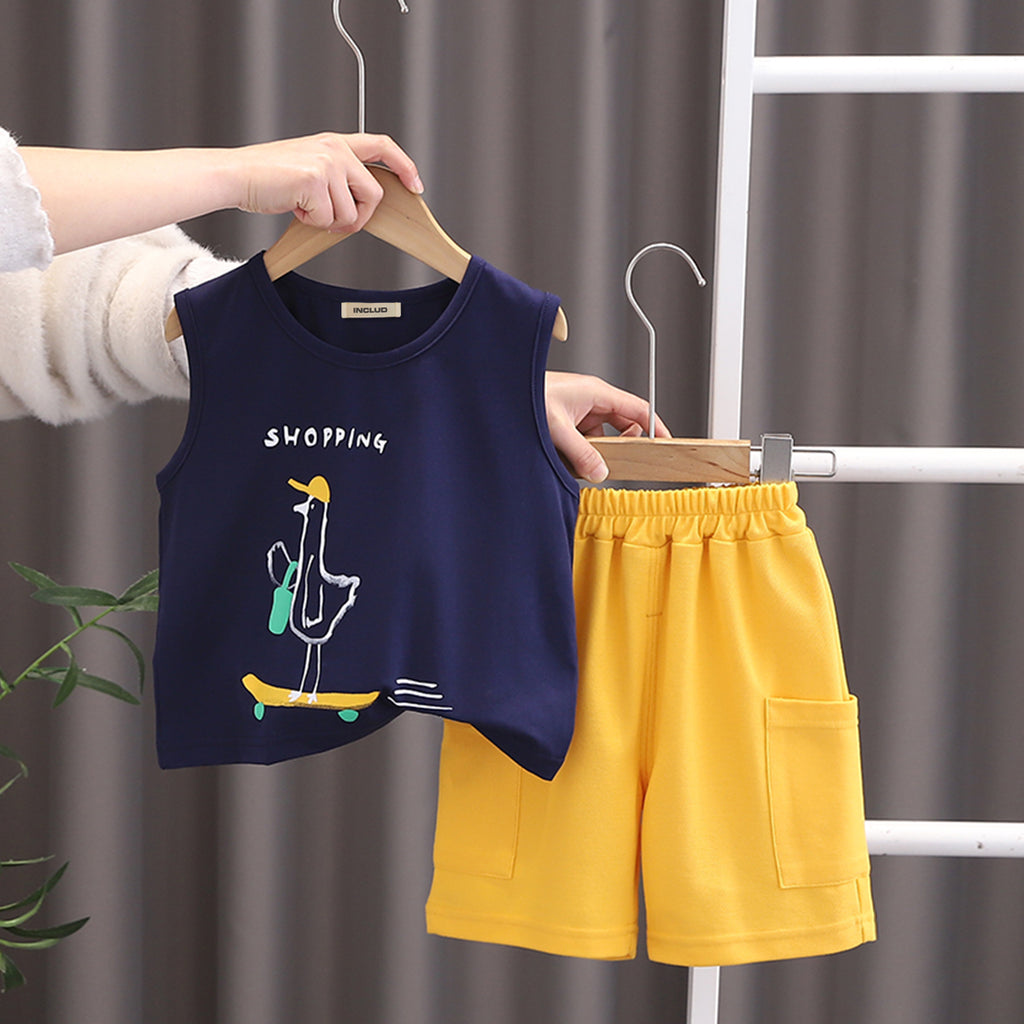 Boys Graphic Sleeveless T-Shirt With Yellow Shorts Set 2 pc. Sets Yellow 1-2 Y