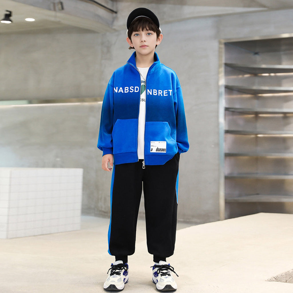 Boys Royal Blue Printed Front Open Sweatshirt With Pants Sets 2 pc. Sets Royal Blue 5-6 Y