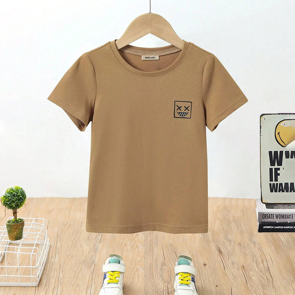 Boys Brown Graphic Short Sleeves T-Shirt Tshirts Brown 3-4 Y