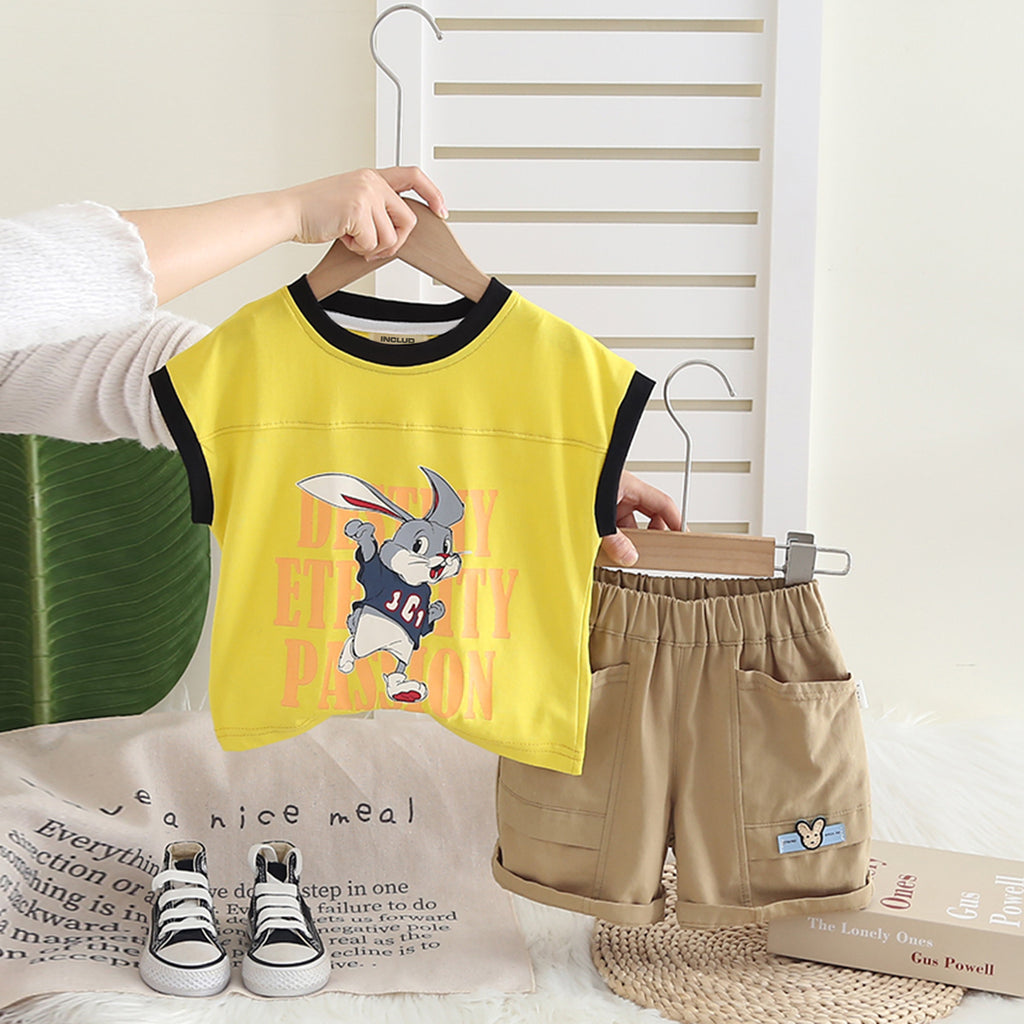 Boys Yellow Graphic Extended Shoulder T-Shirt With Shorts Set 2 pc. Sets Yellow 1-2 Y