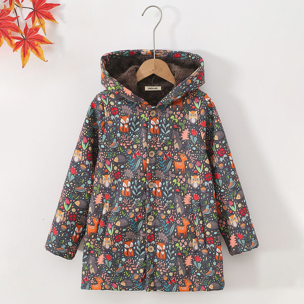 Girls Grey Jungle Print Hooded Jacket Coats & Jackets Grey 2-3 Y